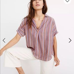 Madewell Courier Button Back Top Size Small in rainbow stripe oversized